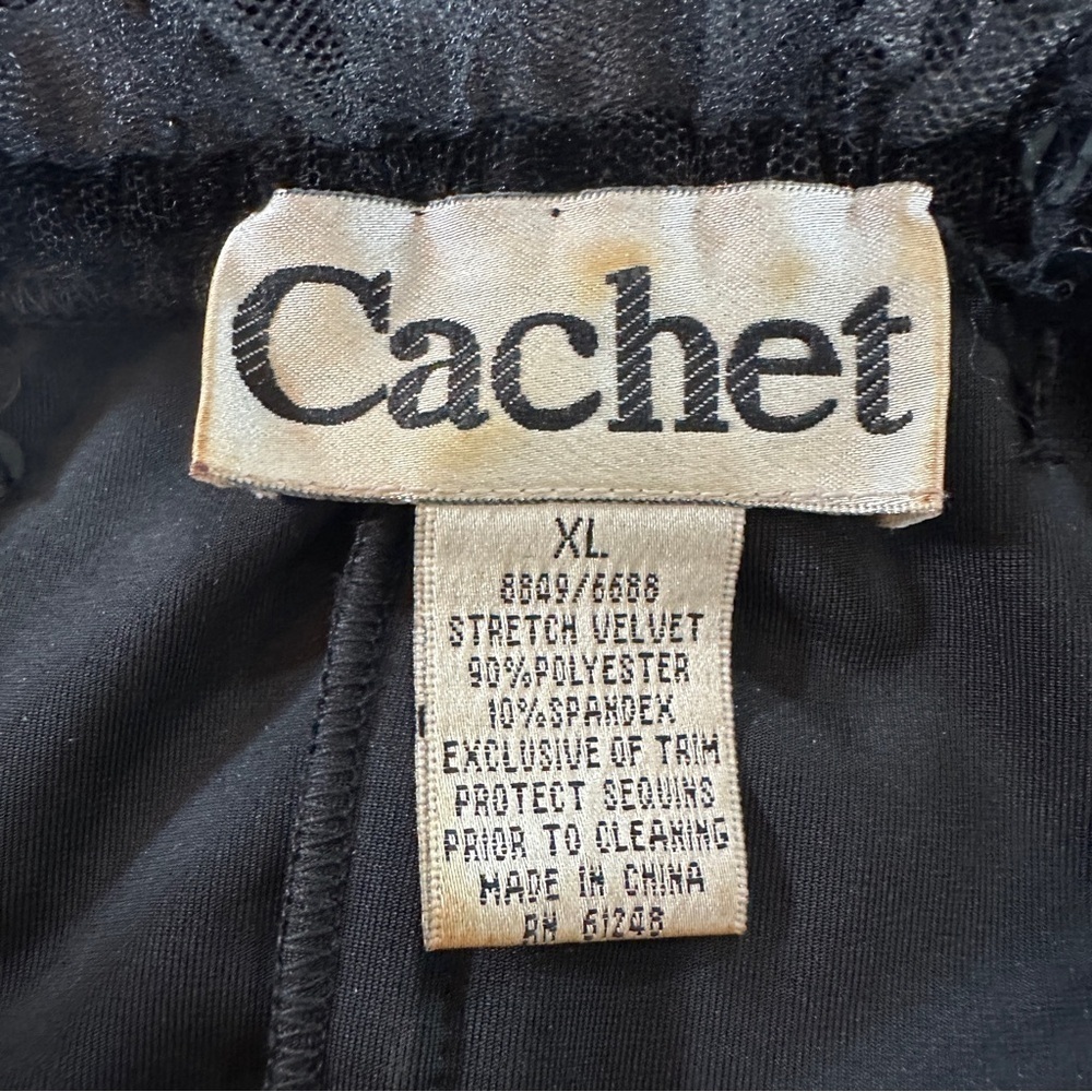 Cachet Black Velvet Off-Shoulder Blouse with Lace And Sequin Collar. Sz XL - Picture 7 of 9
